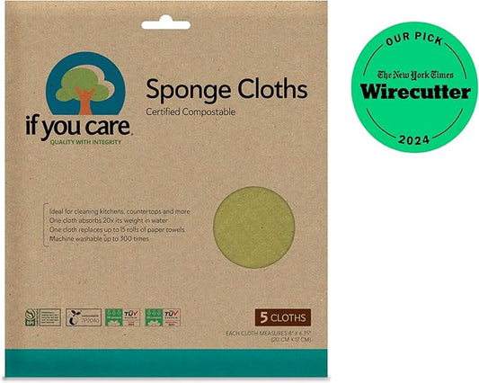 If You Care Sponge Cloths – 5 Count – 100% Natural Cleaning Rags for Kitchen, Bathroom, Home Countertop Surfaces – Absorbent, Reusable, Machine Washable, Compostable (Pack of 3)