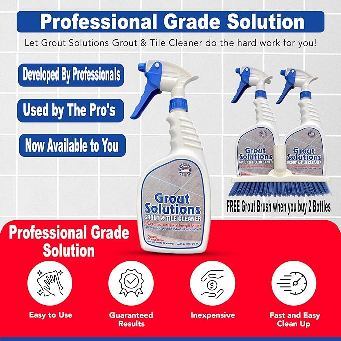 Heavy Duty Grout and Tile Cleaner, Acid-Free, Safe on Stone, Ceramic, Porcelain and Colored Grout, Easy to use 32oz