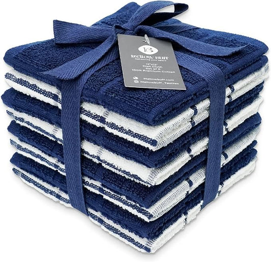 100% Cotton Dish Cloth for Dish Washing, Terry Dish Cloth, Cotton Dish Rags, 8 Pack, Super Soft and Absorbent, 12"x12" inches, Reusable Cleaning Cloth, Navy (Solid and Check)