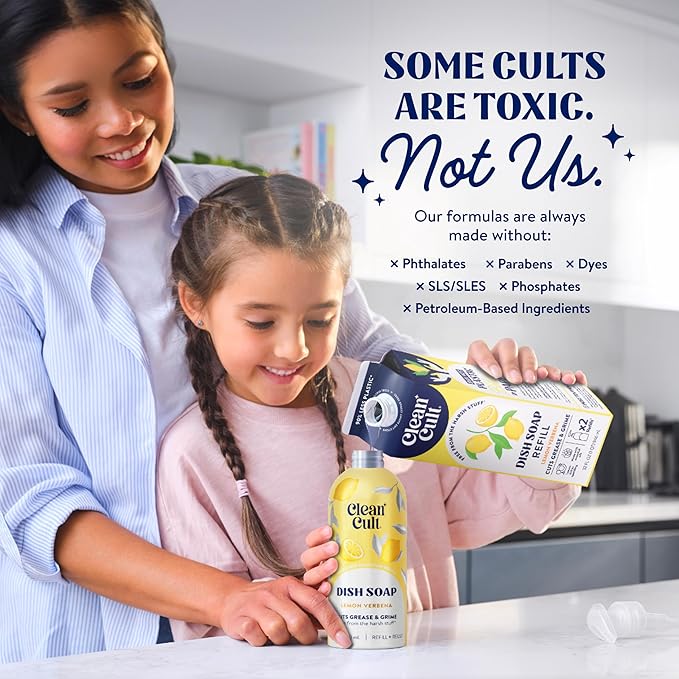 Cleancult - Lemon Verbena - Liquid Dish Soap - Refillable Aluminum Bottle - Dish Soap that Cuts Grease & Grime - 16 oz - 3 Pack