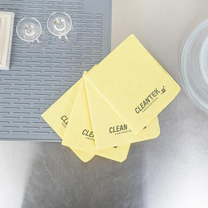 Clean Tek Professional 13 x 15 Inch Cleaning Cloths, 5 Reusable Cloth Towels - Machine Washable, Absorbent, Yellow PVA Microfiber Cleaning Rags, Fast Drying, For Windows Or Cars - Restaurantware