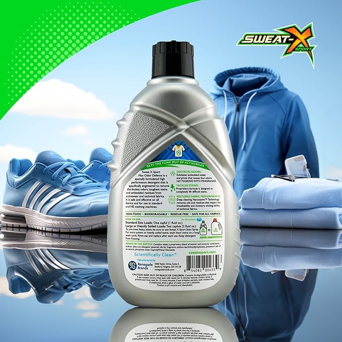 Sweat X Original Max Odor Defense Laundry Detergent – Remove the Worst Odors & Toughest Stains – High Performance Sports Wash for Training Gear & All Fabric Types – 45 Loads – 2 Pack
