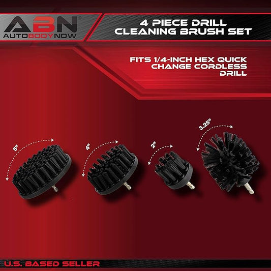 ABN Power Scrubber Cleaning Brush Set for 1/4in Drive Drill - 4 Piece Black Hard Bristle Shower Scrubber, Baseboard Cleaner, Scrubbing Brush Kit Set for Home and Auto Car, Boat, Deck, Hot Tub, Carpet