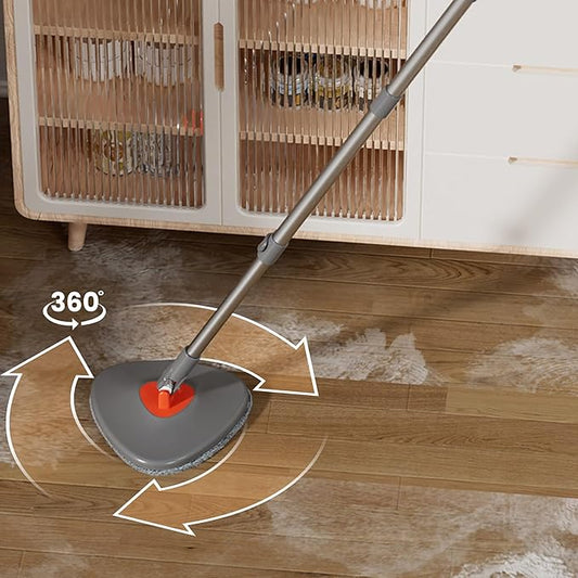 Dual Chamber Spin Mop and Bucket System, Mop Bucket Separate Dirty Water, Mop and Bucket Set with Self-Wringing 360° Rotating Mop Head, Includes 4 Washable Microfiber Mop Pads. (Grey)