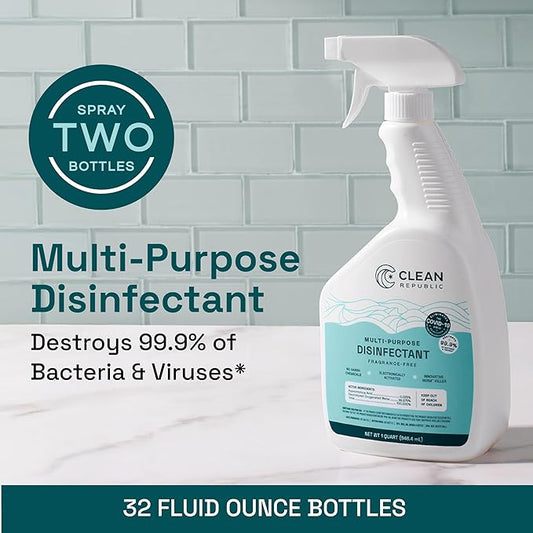 Clean Republic Multi-Purpose Disinfectant, Cleaning Spray, 32 Fluid Ounce Bottle, 2-Pack