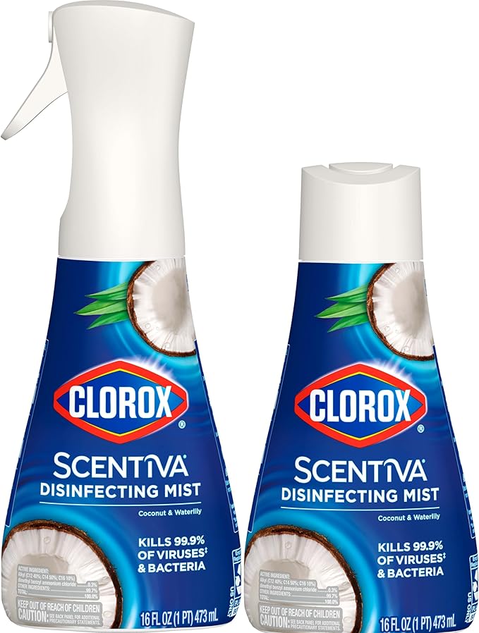 Clorox Scentiva Disinfecting Mist, Coconut and Waterlily, 1 Spray and 1 Refill, 16 oz Each