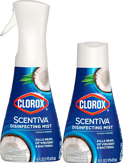 Clorox Scentiva Disinfecting Mist, Coconut and Waterlily, 1 Spray and 1 Refill, 16 oz Each