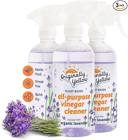 Originally Yellow All-Purpose Distilled Vinegar Spray Living Room, Bathroom, & Kitchen Cleaner Spray | Infused with Organic Lavender | Plant-Based All Purpose Cleaner, 16 Fl Oz (3-Pack)