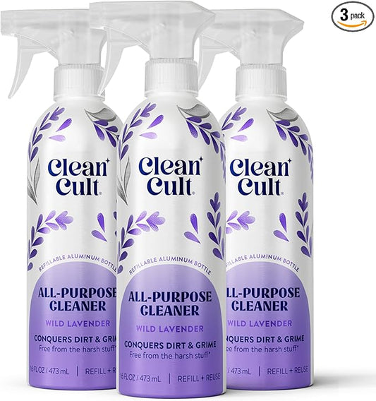 Cleancult - Wild Lavender - All Purpose Cleaner - Refillable Aluminum Bottle - Cleaner Spray that Removes Dirty & Grime - 16 oz - 3 Pack