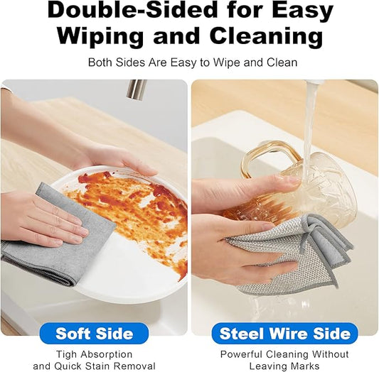 JOYMOOP Dual-Sided Silver Microfiber Cleaning Cloth, Reusable Non-Scratch Dishwashing Rag, Multipurpose Scrubbing Pads for Kitchen, Glass, Stainless Steel