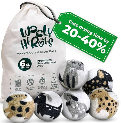 No More Dryer Sheets - Wool Dryer Balls - XL 6-Pack - Eco Dryer Balls - Dryer Balls Laundry Reusable - Softens Laundry Naturally - Reduces Drying Time & Static - with Storage Bag