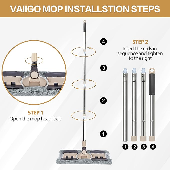Professional Microfiber Mops for Hardwood Floor Cleaning, 18" Commercial Dust Flat Mops with 3 Reusable Pads and Adjustable Handle, For Home, Office, Hotel Wet or Dry Floor Cleaning