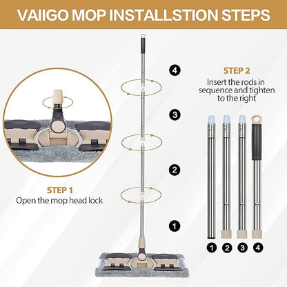 Professional Microfiber Mops for Hardwood Floor Cleaning, 18" Commercial Dust Flat Mops with 3 Reusable Pads and Adjustable Handle, For Home, Office, Hotel Wet or Dry Floor Cleaning