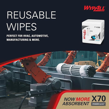 WypAll PowerClean X70 Cloths Medium Duty Wipes (41200), Quarterfold, Long Lasting Towels, White (12 Packs of 76 Sheets, 912 Sheet Total)