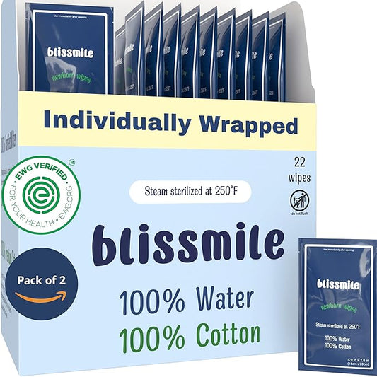 Mini Travel Wipes - 100% Water - Individually Wrapped - For Hand, Face & Body - Unscented Wet Wipes for Adults & Kids, Baby with Sensitive Skin - Feminine Wipes for Women, On the Go Essentials, 44 ct