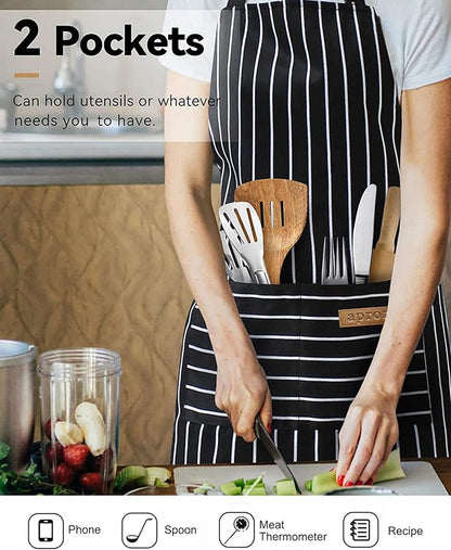 3 Pcs 2-Layer Super Absorbent Bamboo Charcoal Dish Cloths for Dishes, Sinks, Stove，2PCS Kitchen Apron，Unisex Adjustable Bib Aprons 2 Pockets, Water-Resistant Cooking Apron for Baking