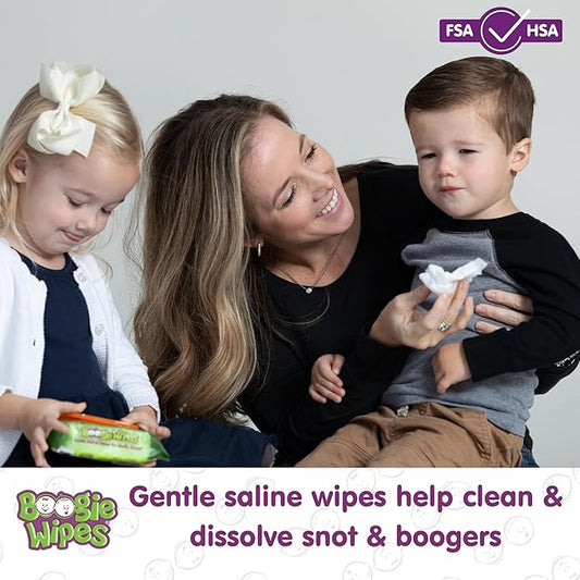 Saline Nose Wipes by Boogie, for Baby & Kids, Face, Hand & Body, FSA/HSA Eligible, Made with Vitamin E, Aloe, and Natural Saline, Fresh Scent, 30 Count (Pack of 12)