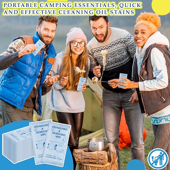 Tondiamo 150 Pcs Individually Wrapped Dish Cleaning Wipes Disposable Portable Travel Dish Soap Wipes with Lemon Scent for Kitchen Outdoor Camping Traveling Quick Clean