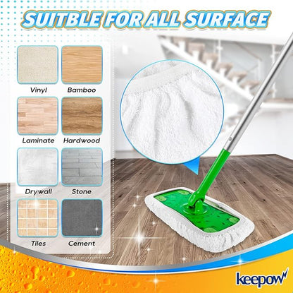 KEEPOW Reusable Wet Pads for Swiffer Sweeper Mop, Dry Sweeping Cloths, Washable Duster Mopping Refills for Wet & Dry Floor Cleaning, 100% Cotton, 6 Pack (Mop is Not Included)