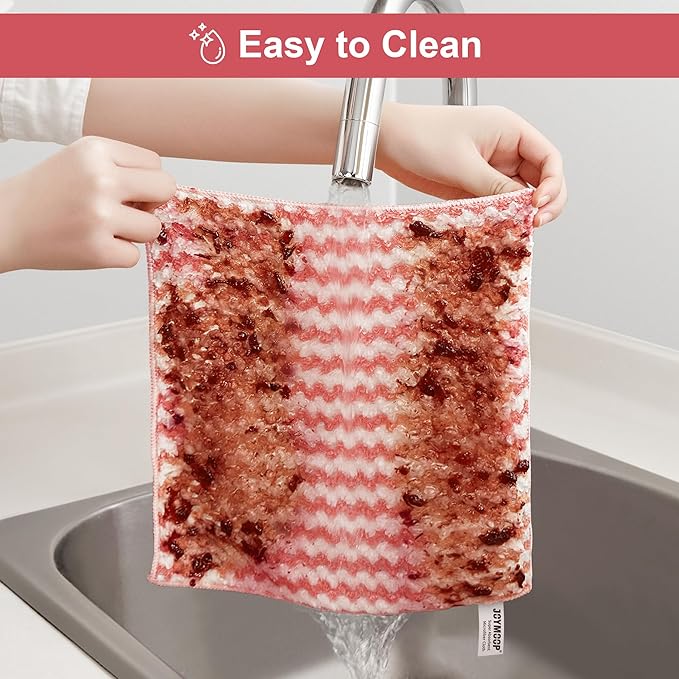 JOYMOOP Microfiber Cleaning Cloth, Pure Pink Towels with Edging, Small Size 18 Pack (10" x 10"), Absorbent Streak Free Lint Free Rags for Cleaning, Reusable and Washable Towels