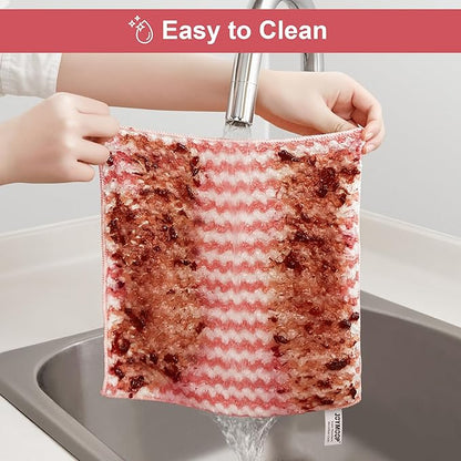 JOYMOOP Microfiber Cleaning Cloth, Pure Pink Towels with Edging, Small Size 18 Pack (10" x 10"), Absorbent Streak Free Lint Free Rags for Cleaning, Reusable and Washable Towels