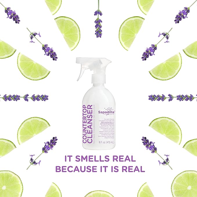 Sapadilla Multi-Surface Countertop Spray - Sweet Lavender + Lime - Made with 100% Pure Essential Oil Blends, Multi-Purpose Household Cleaner, Aromatic, Plant Based, Biodegradable, 16 Ounce (Pack of 3)