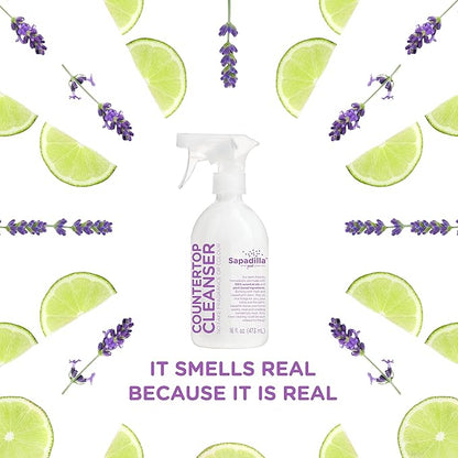 Sapadilla Multi-Surface Countertop Spray - Sweet Lavender + Lime - Made with 100% Pure Essential Oil Blends, Multi-Purpose Household Cleaner, Aromatic, Plant Based, Biodegradable, 16 Ounce (Pack of 3)