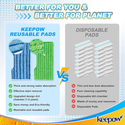 KEEPOW Reusable Replacement Pads Compatible with Shark Vac Mop VM252 VM200 VC205 VM250 /QM250 VM190 VM200P12, Washable Vacuum Mop Pad Refills, Upgraded Design of Dirt Chamber (1+2+2+2 Pads)