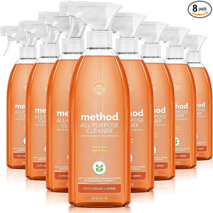 Method All-Purpose Cleaner Spray, Clementine, Plant-Based and Biodegradable Formula Perfect for Most Counters, Tiles, Stone, and More, 28 Oz Spray Bottles, (Pack of 8)