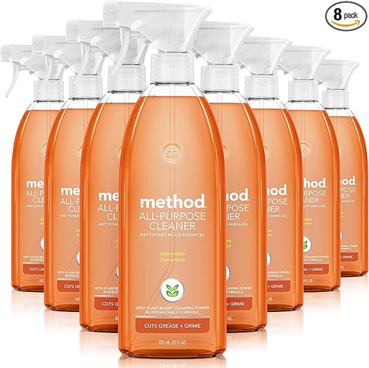 Method All-Purpose Cleaner Spray, Clementine, Plant-Based and Biodegradable Formula Perfect for Most Counters, Tiles, Stone, and More, 28 Oz Spray Bottles, (Pack of 8)