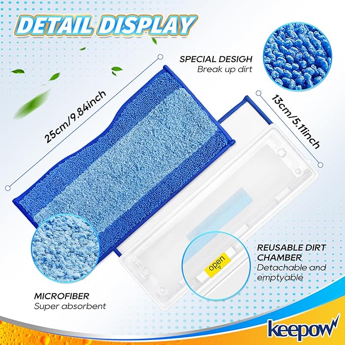 KEEPOW 5 Pack Compatible with Shark Vac Mop Pads Refills, Reusable Mop Pads Compatible with Shark Mop Pads VM252 VM251 VM250 VM200 VMP30