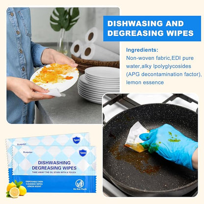 100 Pcs Dish Cleaning Wipes Individually Wrapped - Portable Travel Dish Soap Wipes, Lemon Scent