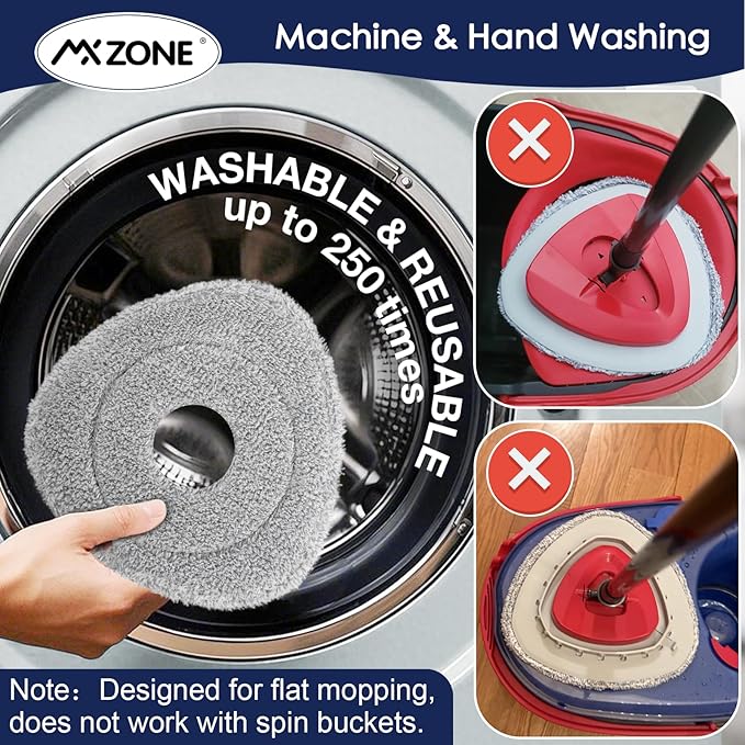 Spin Mop Pad Replacement Compatible with O Cedar Mop Head Replace Flat Triangle Mop, Wet Damp Dry Sweeping Pads Washable, Microfiber, 4 Mopping Pads and 1 Mop Base