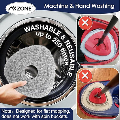 Spin Mop Pad Replacement Compatible with O Cedar Mop Head Replace Flat Triangle Mop, Wet Damp Dry Sweeping Pads Washable, Microfiber, 4 Mopping Pads and 1 Mop Base