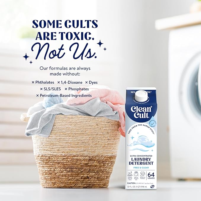 Ultra Concentrated Liquid Laundry Detergent Soap, 64 loads (32 oz), 90% Less Plastic, No Harsh Chemicals, Free & Clear, Defeats Stains & Odors, Eco-friendly, HE/Standard Compatible
