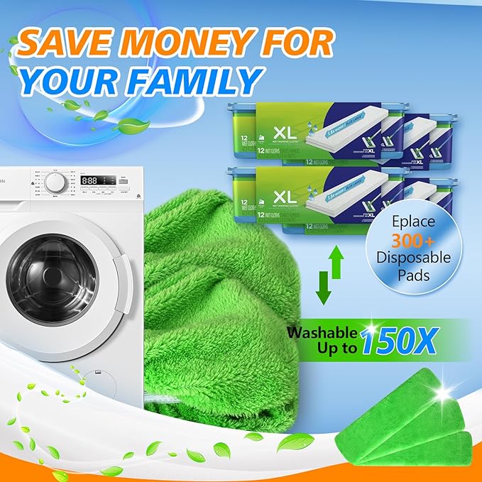 Reusable Microfiber Mop Pads for Swiffer - XL Dry Sweeping Cloths & Wet Pads Refills - Heavy Duty Mopping Cloths for Floor Mopping and Sweeping, 4 Pack