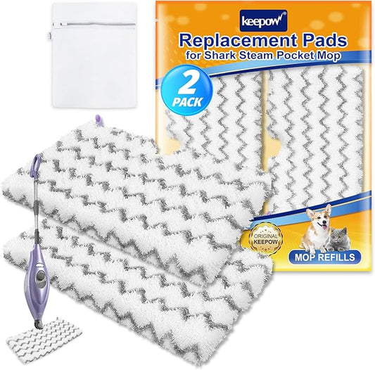 KEEPOW Replacement Microfiber Steam Mop Pad Cleaning Pads Compatible with Shark S3500 Series S3501 S3601 S3550 S3901 SE450 S3801CO S3601D S2901 Steamer Pocket Mop Washable Microfiber Refills, 2 Grey