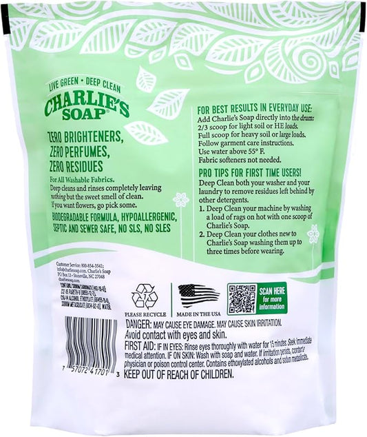 Charlie's Soap Laundry Powder (100 Loads, 2 Pack) Hypoallergenic Deep Cleaning Washing Detergent – Eco-Friendly, Safe, and Effective