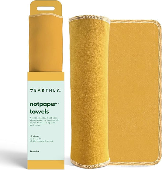 Reusable Paper Towels - 10 Pack - Roll of Washable Cotton Cloth Paper Towels - Paperless Reusable Napkins Cloth Washable - Absorbent + Long Lasting - Zero Waste Products - (Sunshine)