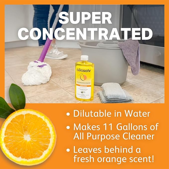 Citra Solv Concentrated Cleaner & Degreaser, Deodorizer, Paint & Adhesive Remover, for Home and Outdoor, Natural Orange Oil, Safe, Valencia Orange - 32 Fl Oz (3-Pack)