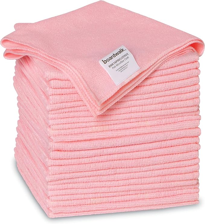 Boardwalk 2164040 16 in. x 16 in. Microfiber Cleaning Cloths - Pink (24/Pack)
