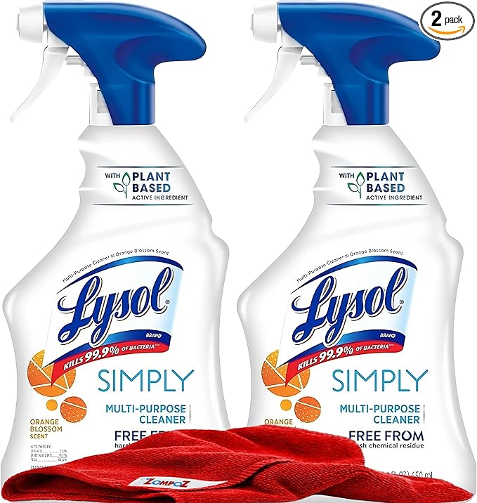 Multi-Surface Cleaner Spray, 2 Pack Plant Based Ingredients, Bleach and Dye Free, Safe around Kids and Pets, 22 oz. Each Plus Bonus Zompo-z Microfiber Cleaning Cloth