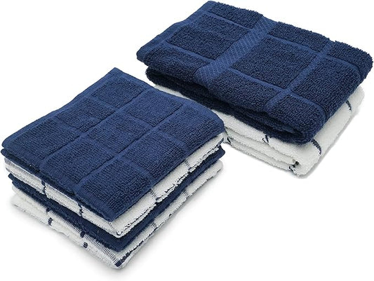100% Cotton Kitchen Towels and dishcloths Sets, Super Soft & Absorbent, Dish Cloths for Washing Dishes, Dish Towel for Kitchen, 2 Navy Dish Towels and 4 Navy Dish Cloths