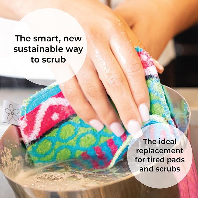 Skoy Scrub, 2-pack Reusable, Non-Scratching Dish Scrubber for Kitchen and Household Cleaning, Planet-Friendly, Dishwasher Safe Soft Scrub, Monochromatic Colors