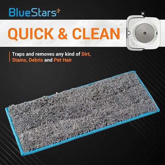 BlueStars 4 Packs Washable and Reusable Wet Mopping Pads for iRobot Braava Jet m6 (6110) (6012) (6112) Ultimate Robot Mop