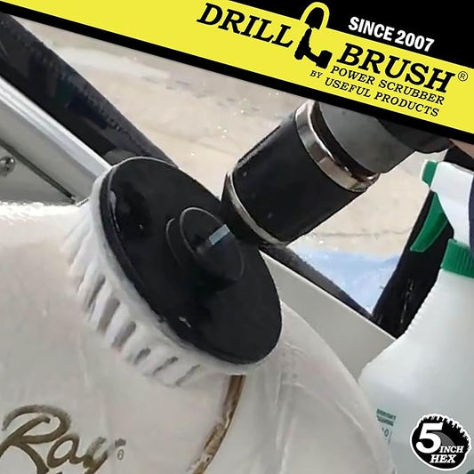 Drillbrush 5" Round Soft Bristle Scrub Brush Power Drill Attachment - Car Carpet Cleaning - Interior Detailing Tool - Tire Cleaner Drill Attachment - Automotive Seat Cleaning Brush - Wheel Polishing