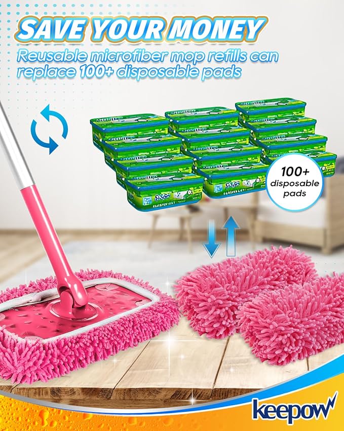 Reusable Microfiber Mop Pads Compatible with Swiffer Sweeper- 2 Pack Dry Sweeping Cloths & Wet Mopping Cloths - Washable Wet Pads Refill for Mopping Floors (Mop is not Included)