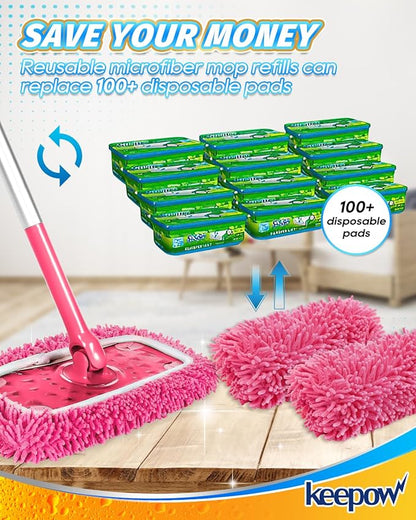 Reusable Microfiber Mop Pads Compatible with Swiffer Sweeper- 2 Pack Dry Sweeping Cloths & Wet Mopping Cloths - Washable Wet Pads Refill for Mopping Floors (Mop is not Included)