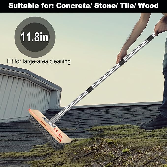 Crack Weeder Brush Heavy Duty Wire Broom Set, Multifunction Moss Grout Remover with Scraper Weed Puller, Detachable 64.9in Handle for Outdoor Deck Pavers Patios Walkways Concrete Floor Cleaning