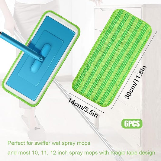 6pcs Mop Pads Refills, Reusable Spray Mop Pads Replacement Washable Microfiber Wet Mopping Pads Dry Sweeping Cloths Refills Wet Jet Pads Compatible with Swiffer (Green)